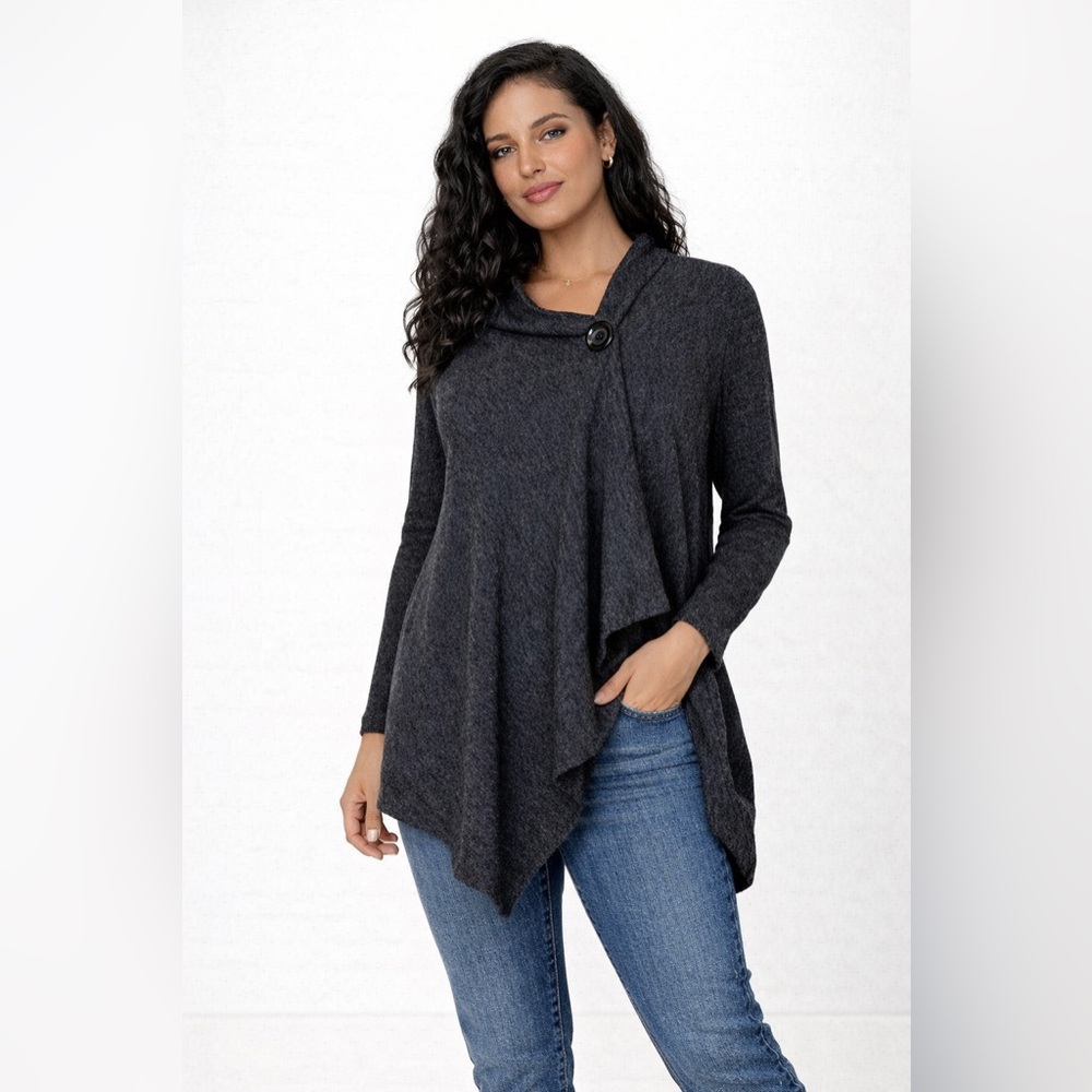 Christine Gerard Vintage Waterfall Poncho Charcoal Size Medium